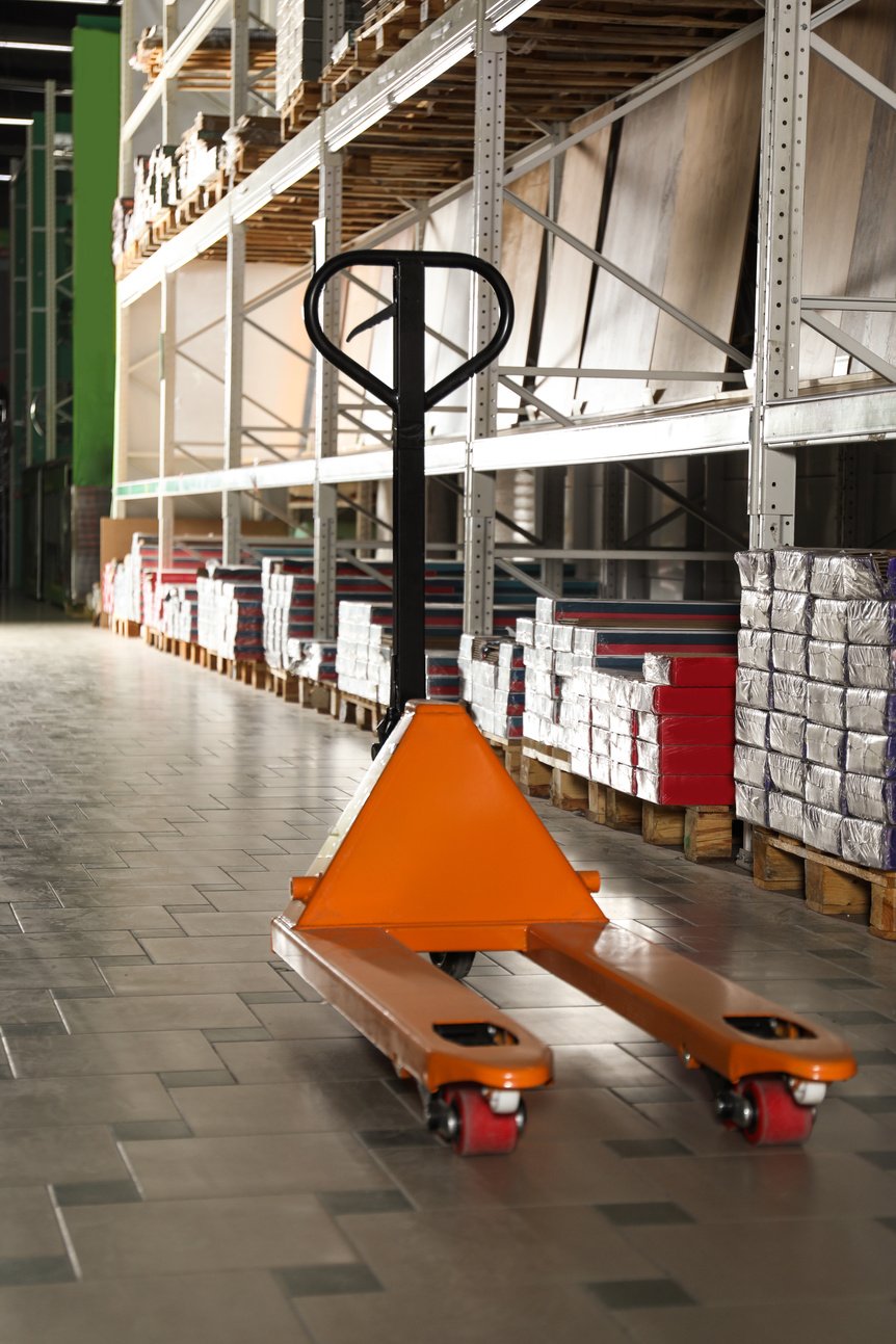 Modern Manual Pallet Truck in Wholesale Warehouse